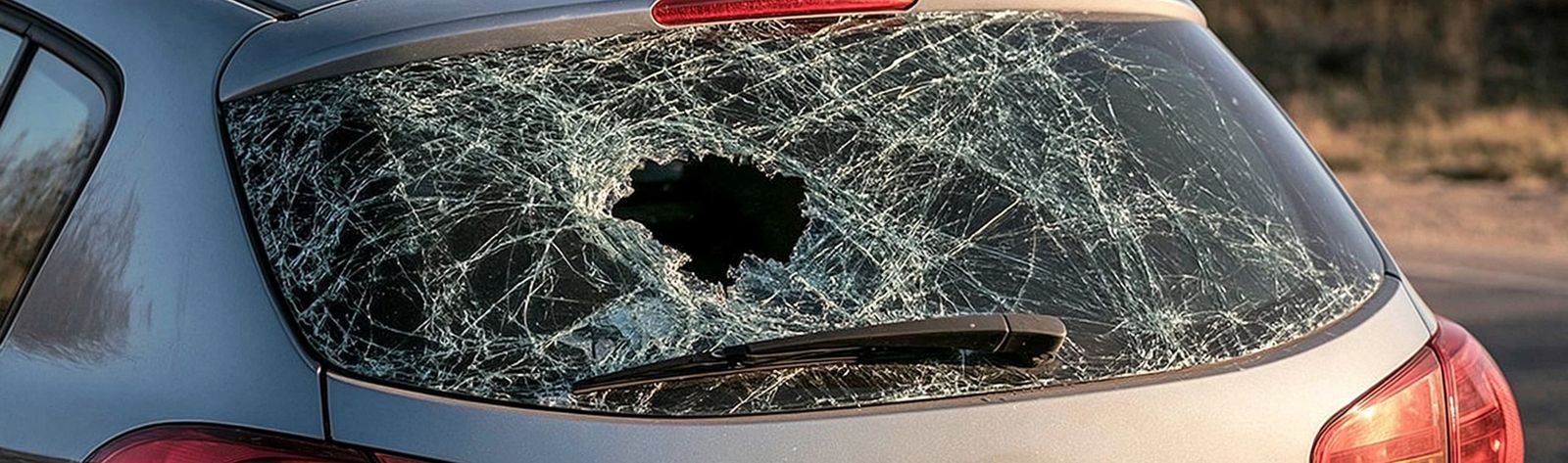 Shattered rear windshield on a hatchback