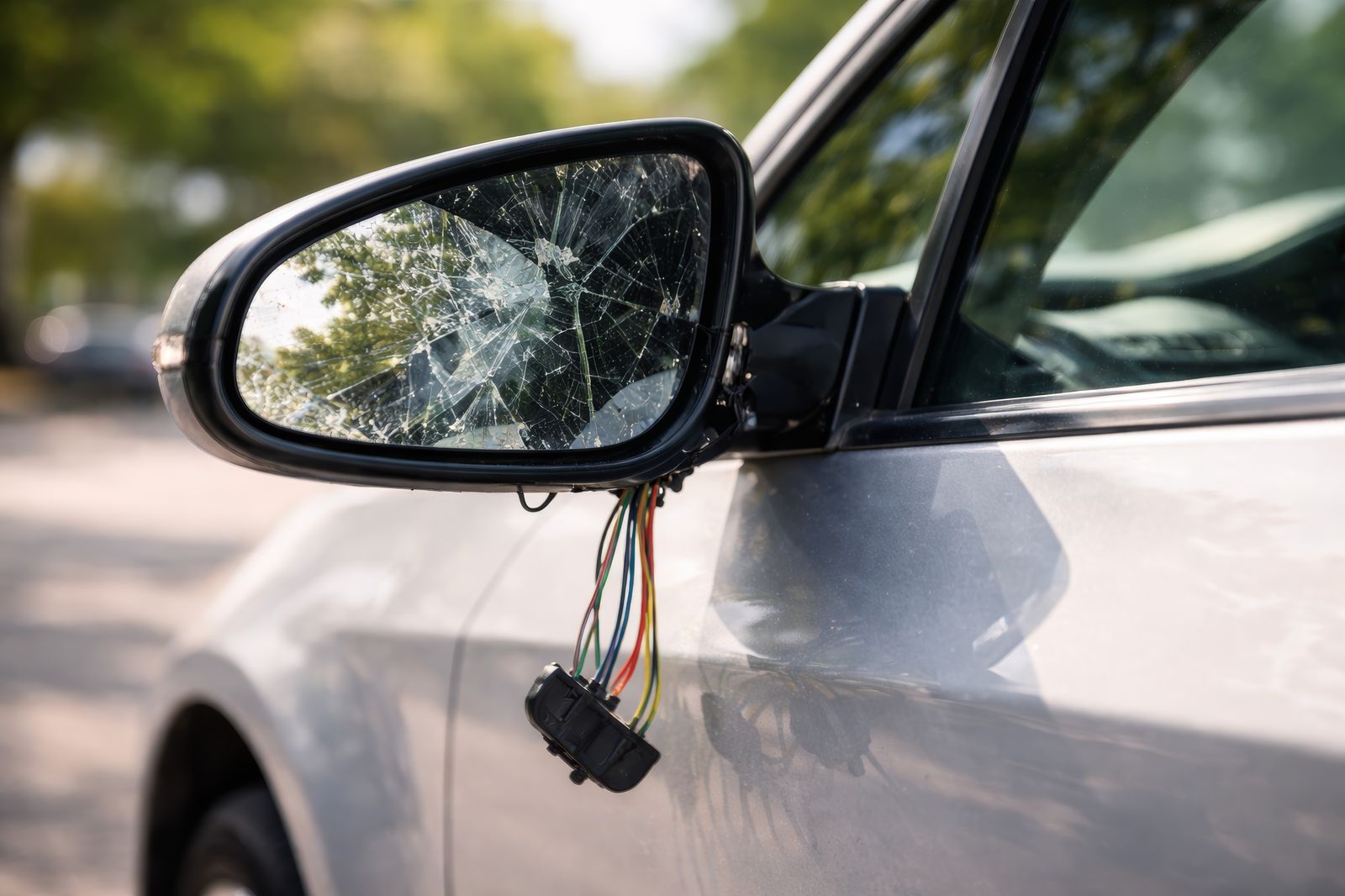 Shattered side mirror glass in need of mobile repair in Beltsville, MD