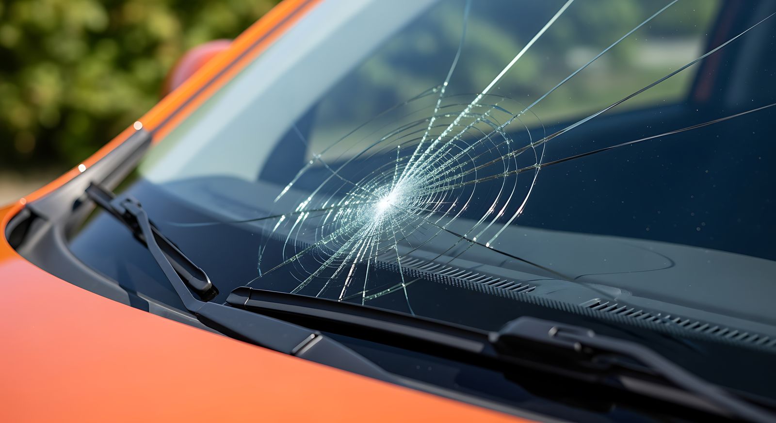 Cracked windshield with spreading damage on a car in Laurel, MD